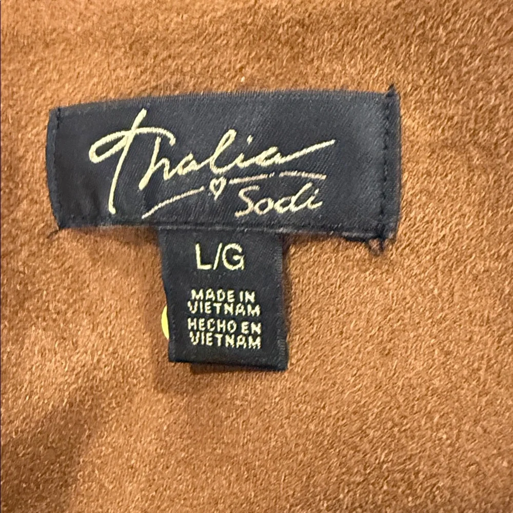 Thalia Sodi Tan Faux Suede Pencil Skirt with Stunning Unique Cutout Hem Size L